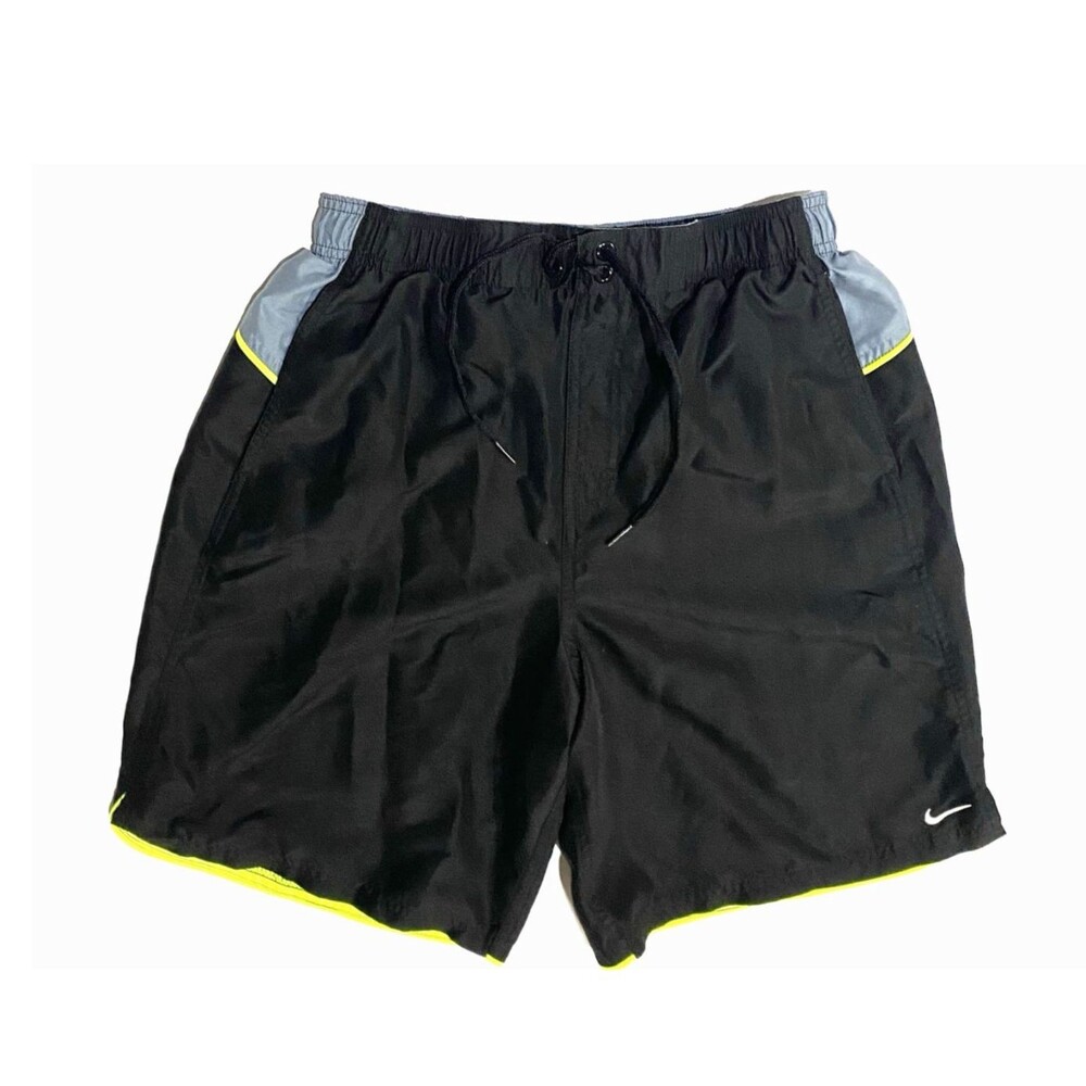 Nike Mens Swim Trunks M Volt Black Colorblock Mesh Pockets Drawstring Shorts